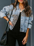 'Lioren' Partial Leopard Print Denim Jacket - Celes Fashion